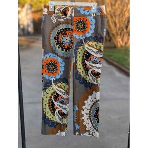J.Crew City Fit Floral Cropped Pants Size 2 Gray Blue Orange Retro Print